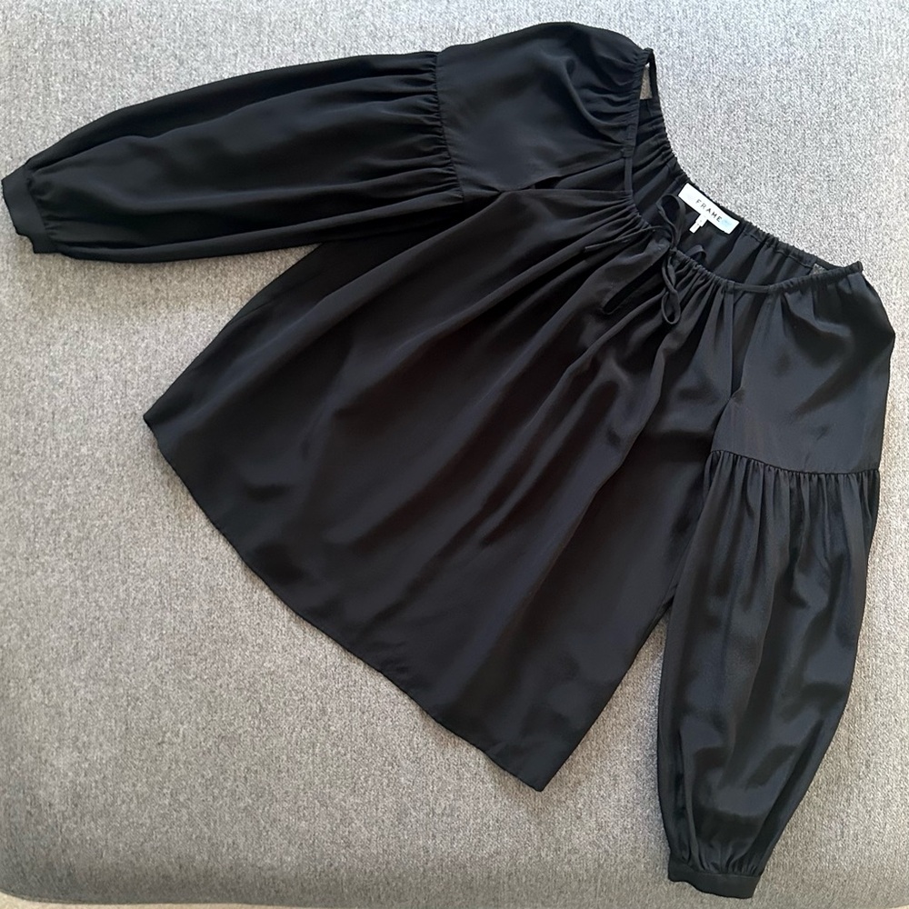 FRAME 100% Silk Black Balloon Sleeve Blouse Top Small